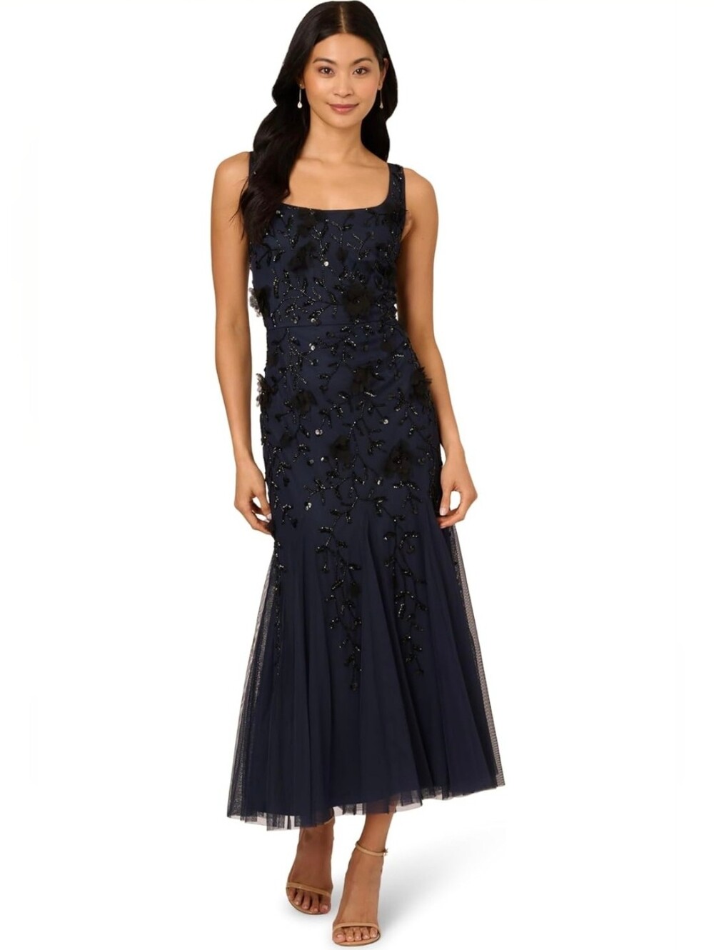 ✨️ Elegant Navy Beaded Evening Dress